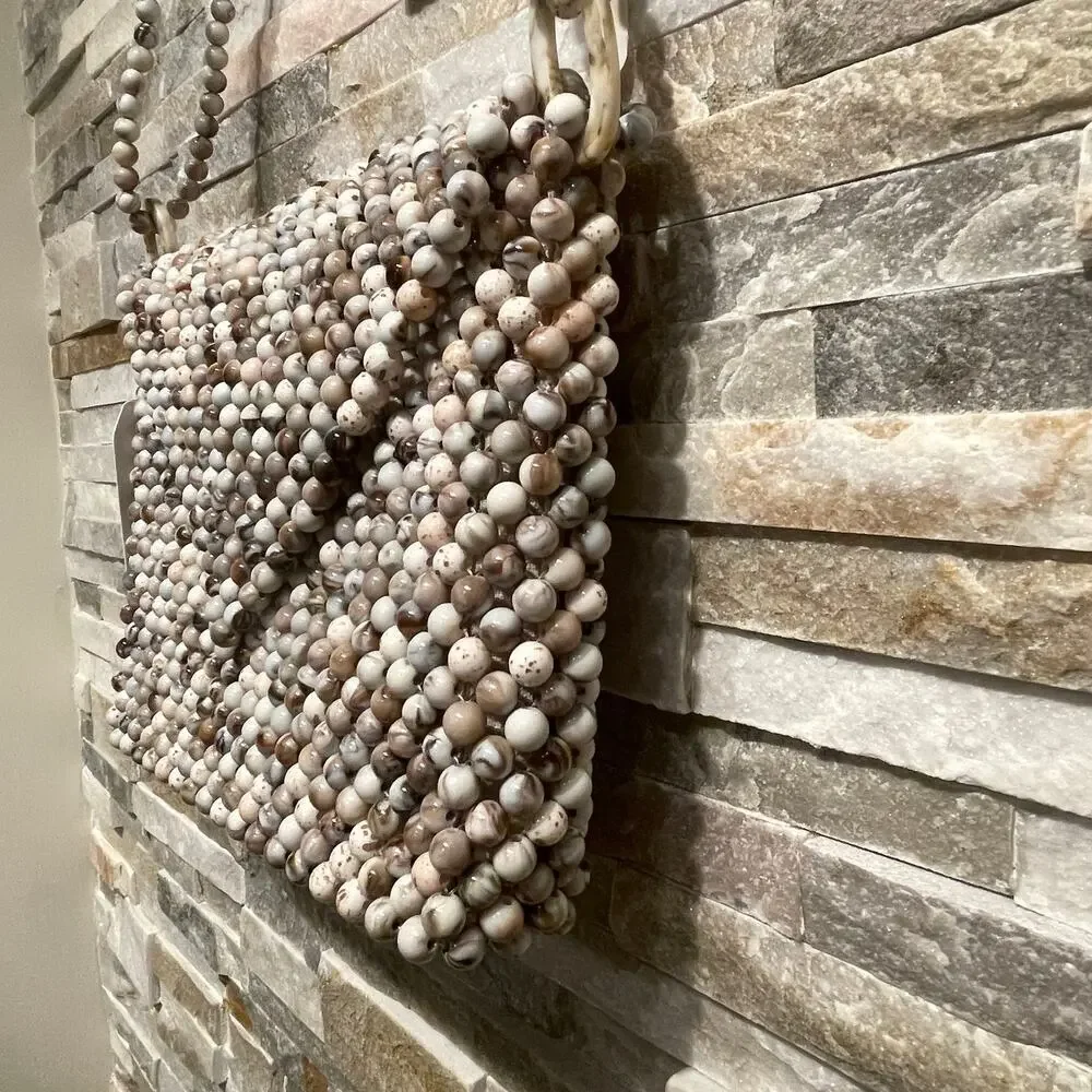 Rachel Ashwell Marble Beaded Shoulder Bag | Neutral Cottagecore Crossbody NWT